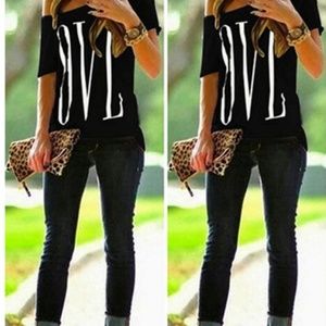 Black off shoulder love shirt